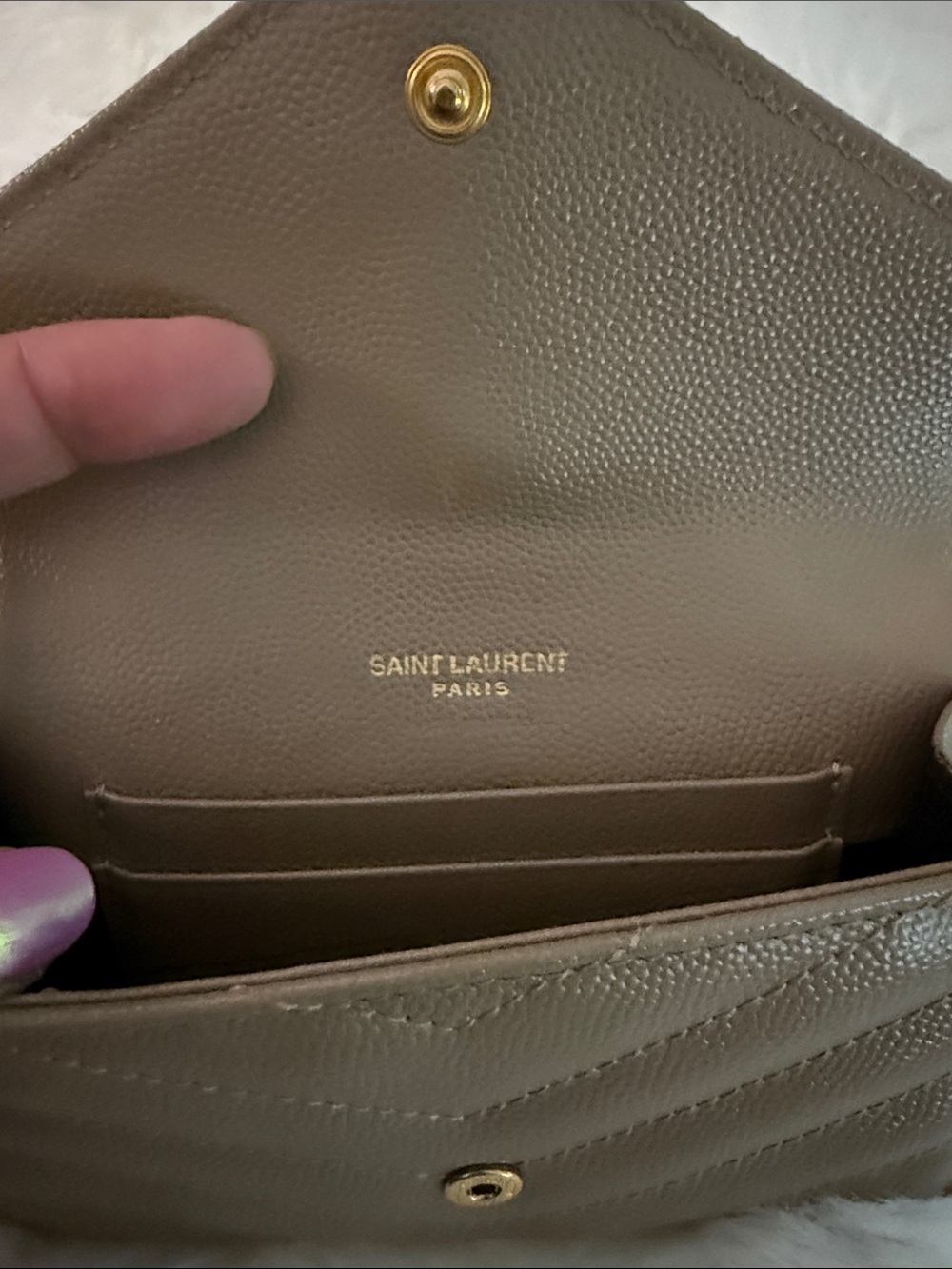 Saint Laurent Taupe Quilted YSL Envelope Wallet with Gold Hardware - Picture 2 of 4